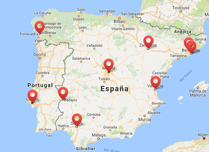 Mapa de los eventos Fuckup Nights en España.