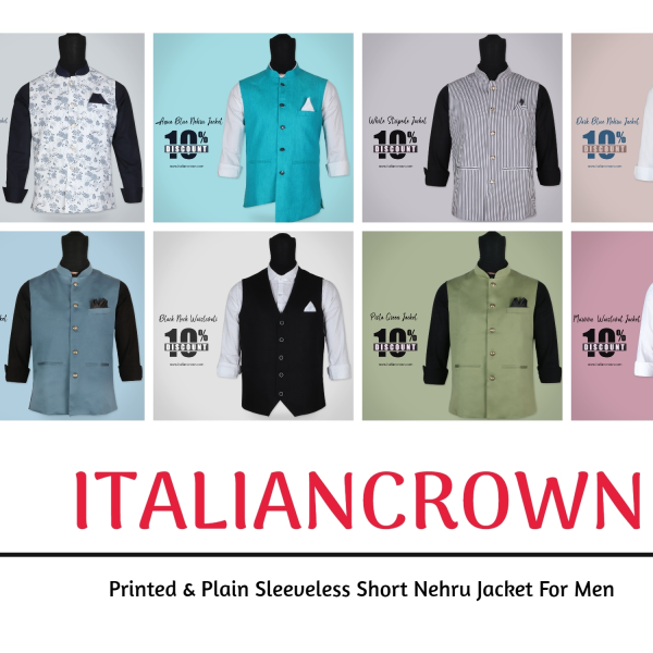 Printed & Plain Sleeveless Short Nehru Jacket For Men – Italiancrown
