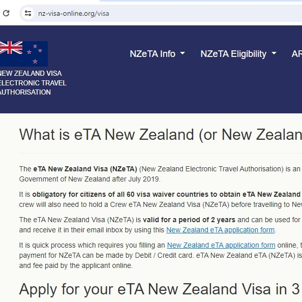 FOR CHINESE CITIZENS - NEW ZEALAND New Zealand Government ETA Visa - NZeTA Visitor Visa Online Application - 新西兰在线签证 - 新西兰政府官方签证 - NZETA