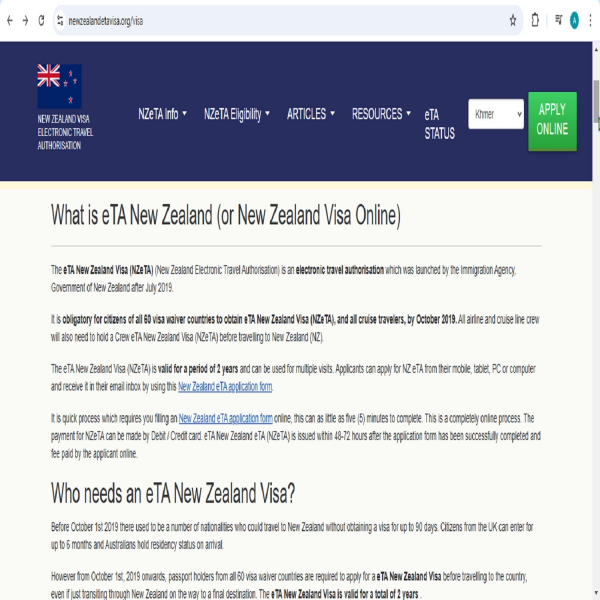 For Cambodian Citizens - NEW ZEALAND  Immigration of New Zealand for Electronic Travel Authority and Visa for Tourist and Business  - រដ្ឋាភិបាលផ្លូវការនៃទិដ្ឋាការនូវែលសេឡង់ - New Zealand Visa Online - NZETA