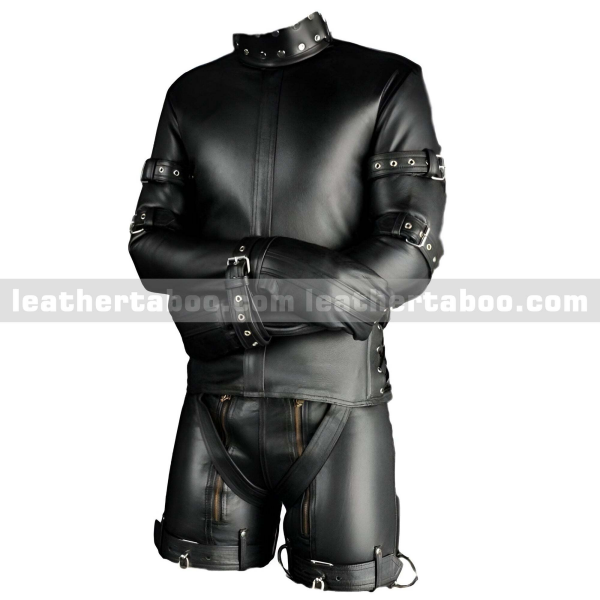black leather straitjacket